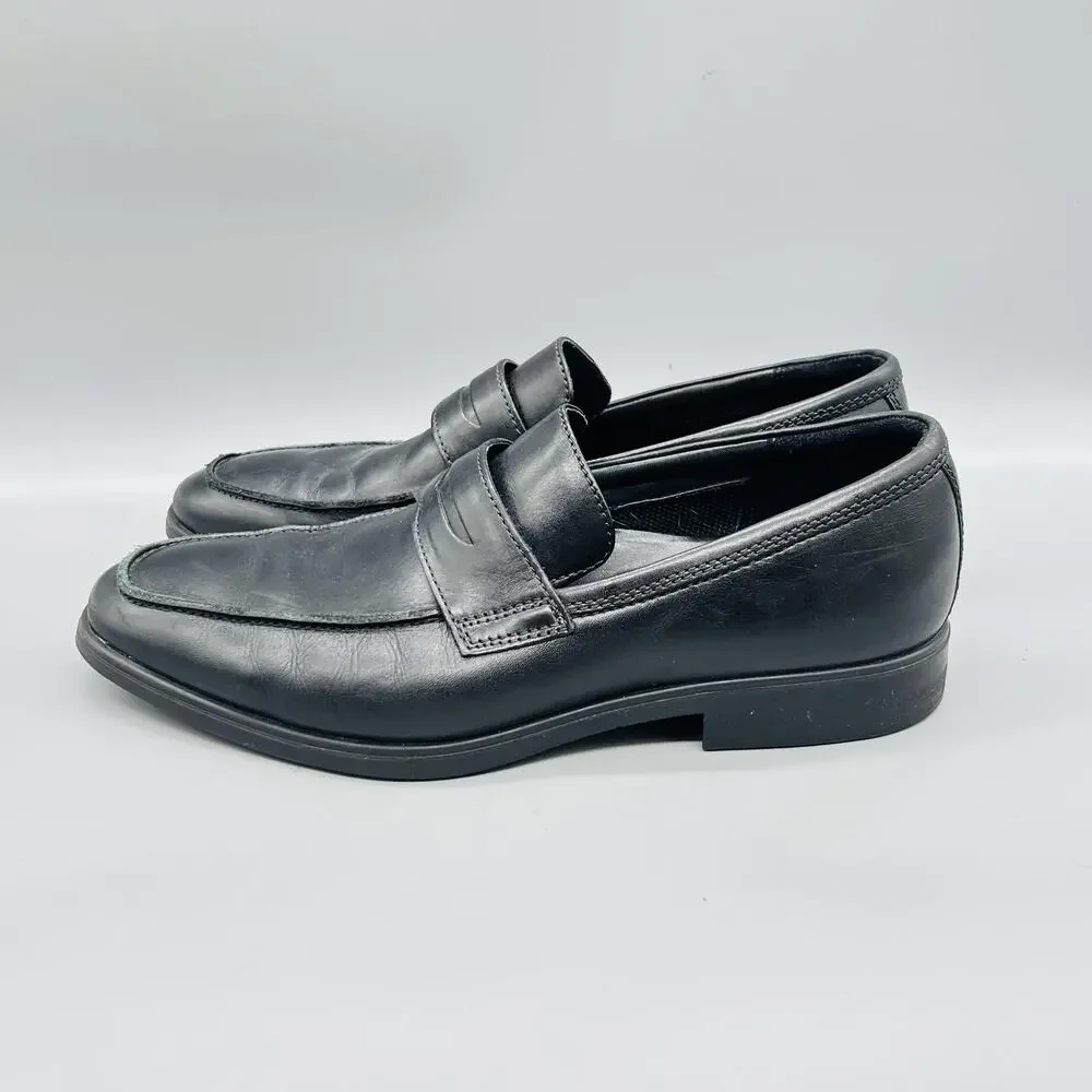 ECCO Shoes Mens 10 Black Leather Classic Penny Loafers Slip On Dress Comfort